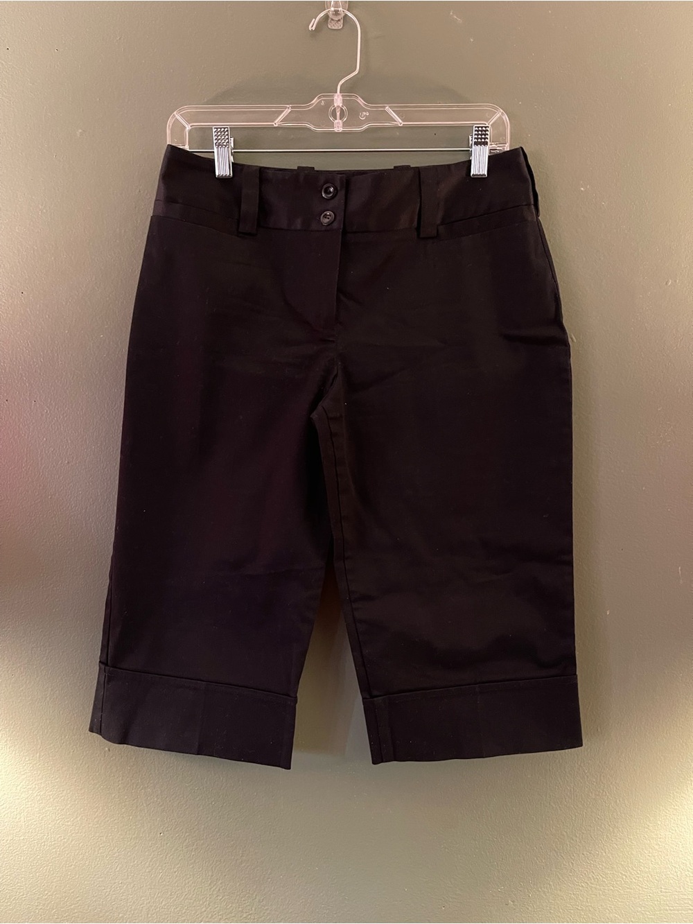Black Tailored Bermuda Shorts with Cuffed Hem
